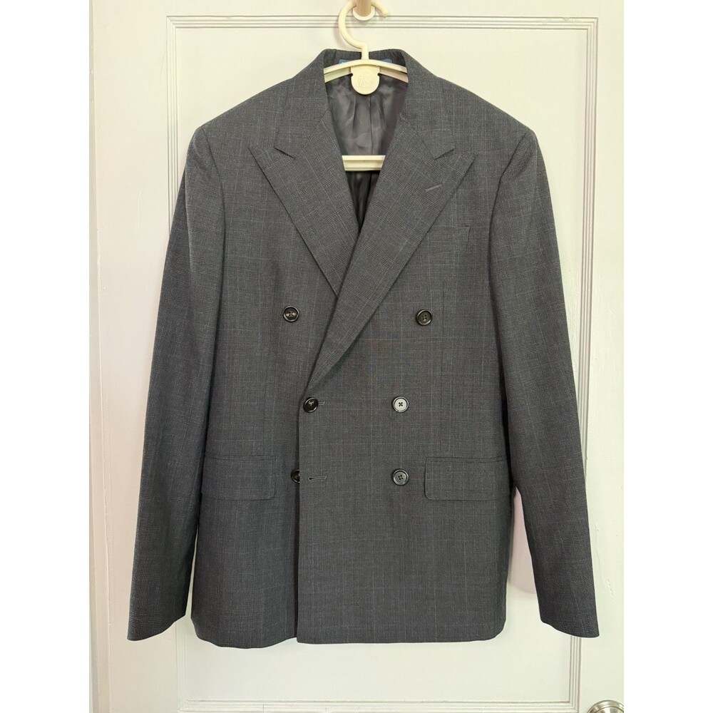 Polo Ralph Lauren 40R Italy 100% Wool Double Breasted Blazer Gray Windowpane